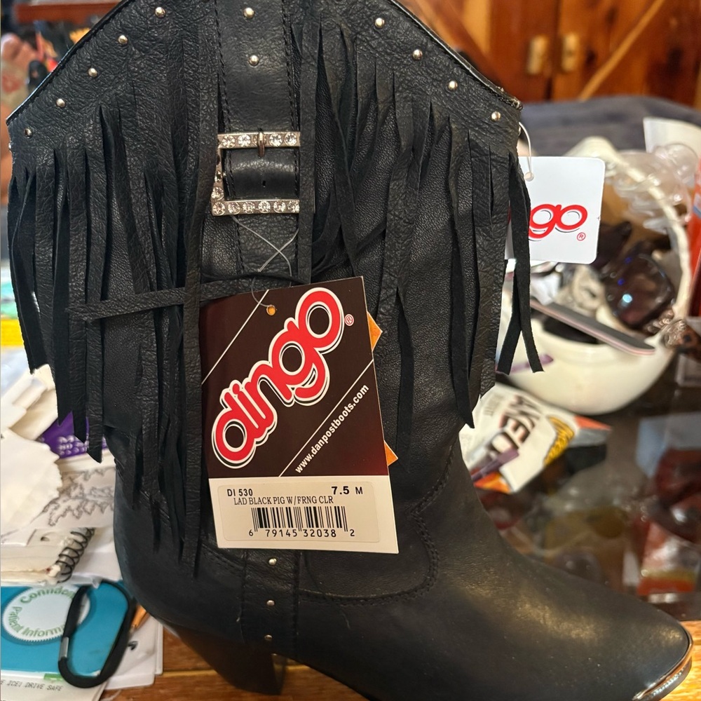 Dingo Black Leather Fringe Boots